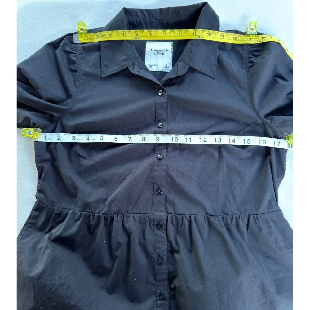 Abercrombie & Fitch NWT Black Babydoll Blouse Puff Sleeve Button Front Top Small